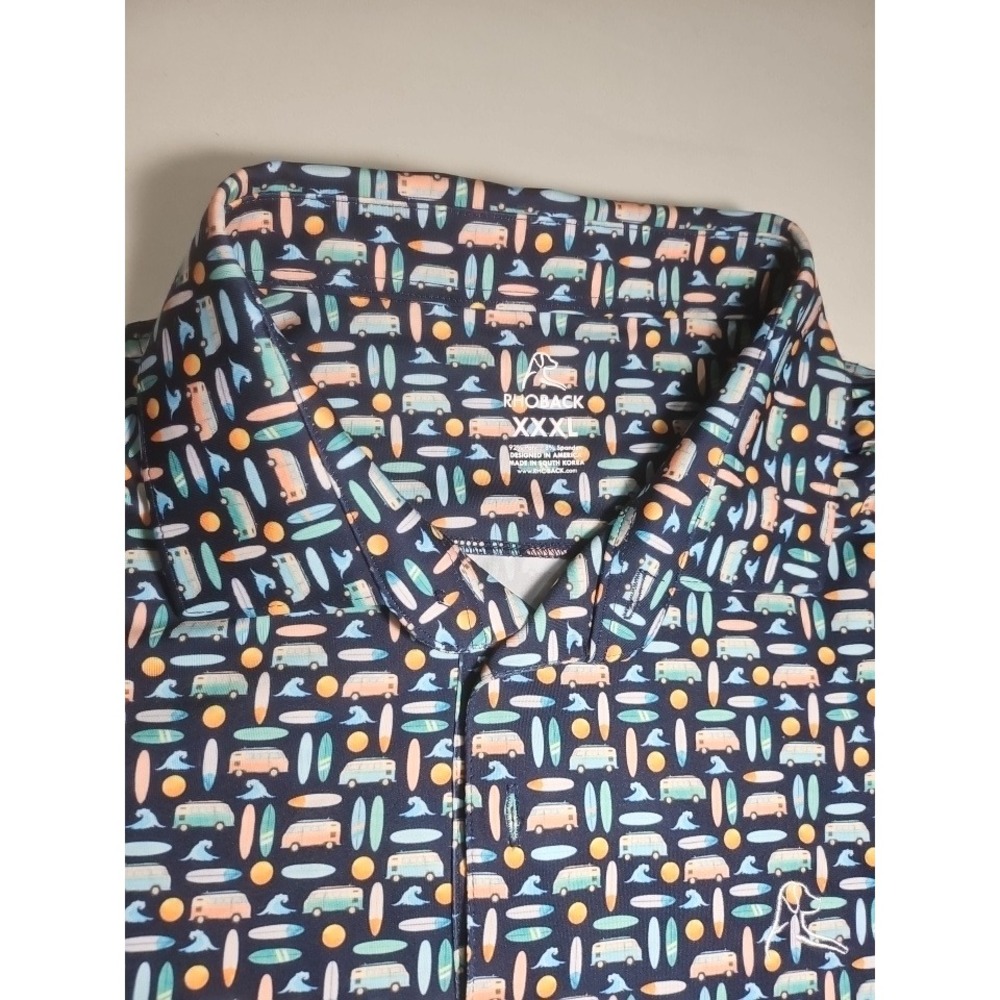 Rhoback Mens XXXL Surfboard Camper Van Performance Polo Shirt Navy Blue 3XL